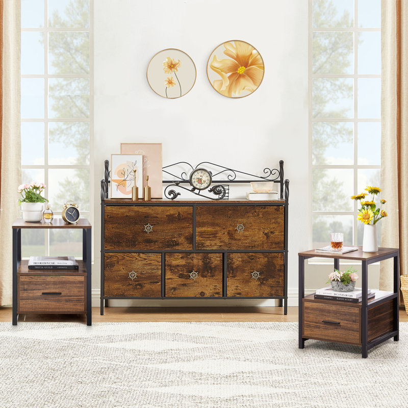 Williston Forge 3 Piece Dresser Set 5 Drawer Dresser And Nightstand Set Bedroom Organizer Unit Set Wayfair